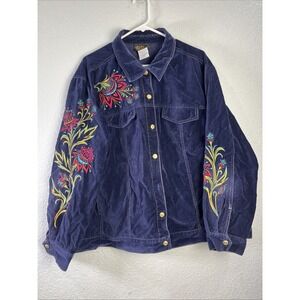 Vtg Bob Mackie Jacket Size 3X Navy Blue Velvet Embroidered Flowers Wearable Art